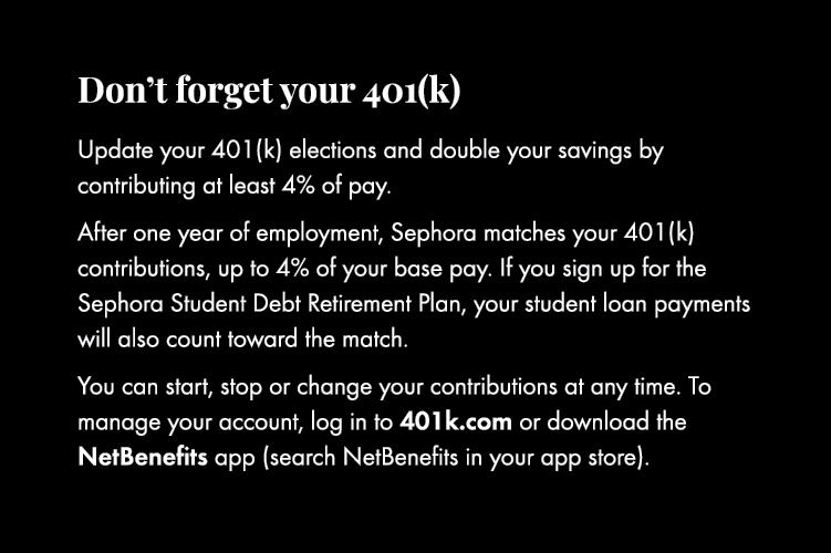 Don’t forget your 401(k) Update your 401(k) elections and double your savings by contributing at least 4% of pay. Aft...